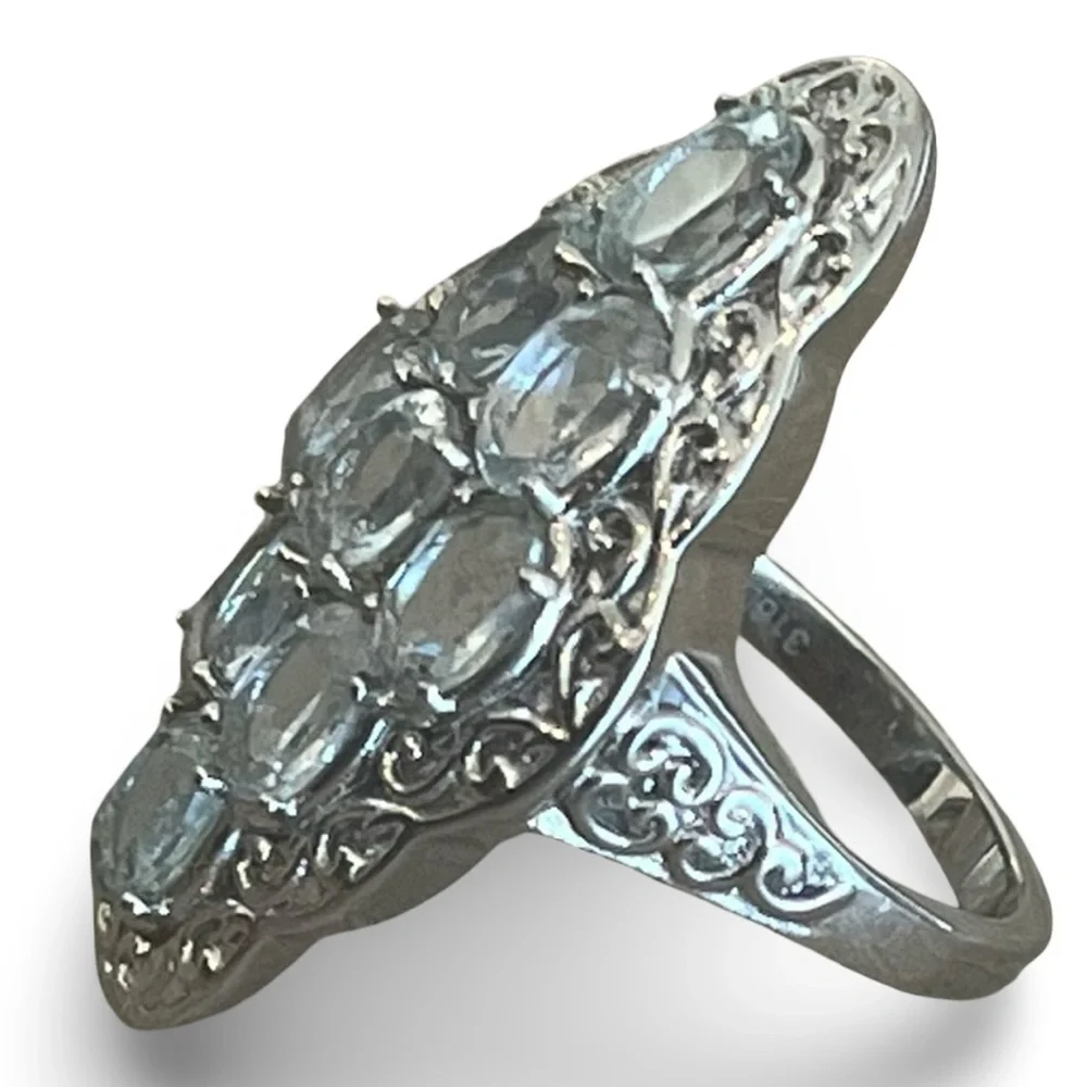 Vintage Sky Blue Topaz Stainless Steel Ring Size 8